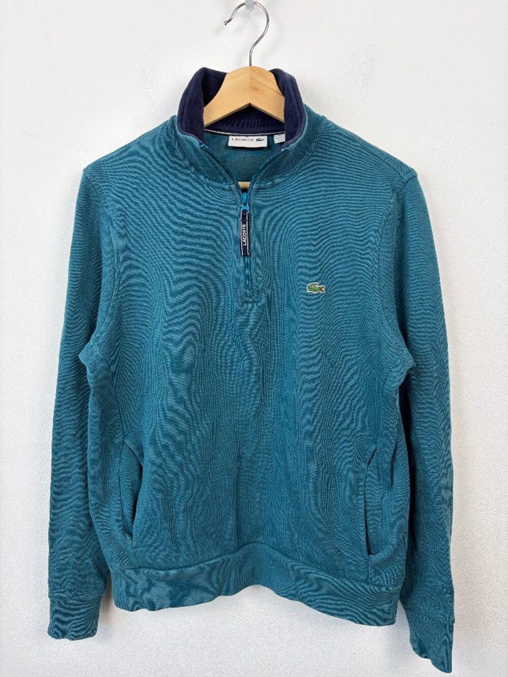 Lacoste Men’s Quarter Zip Pullover Teal Blue Navy Collar Size M